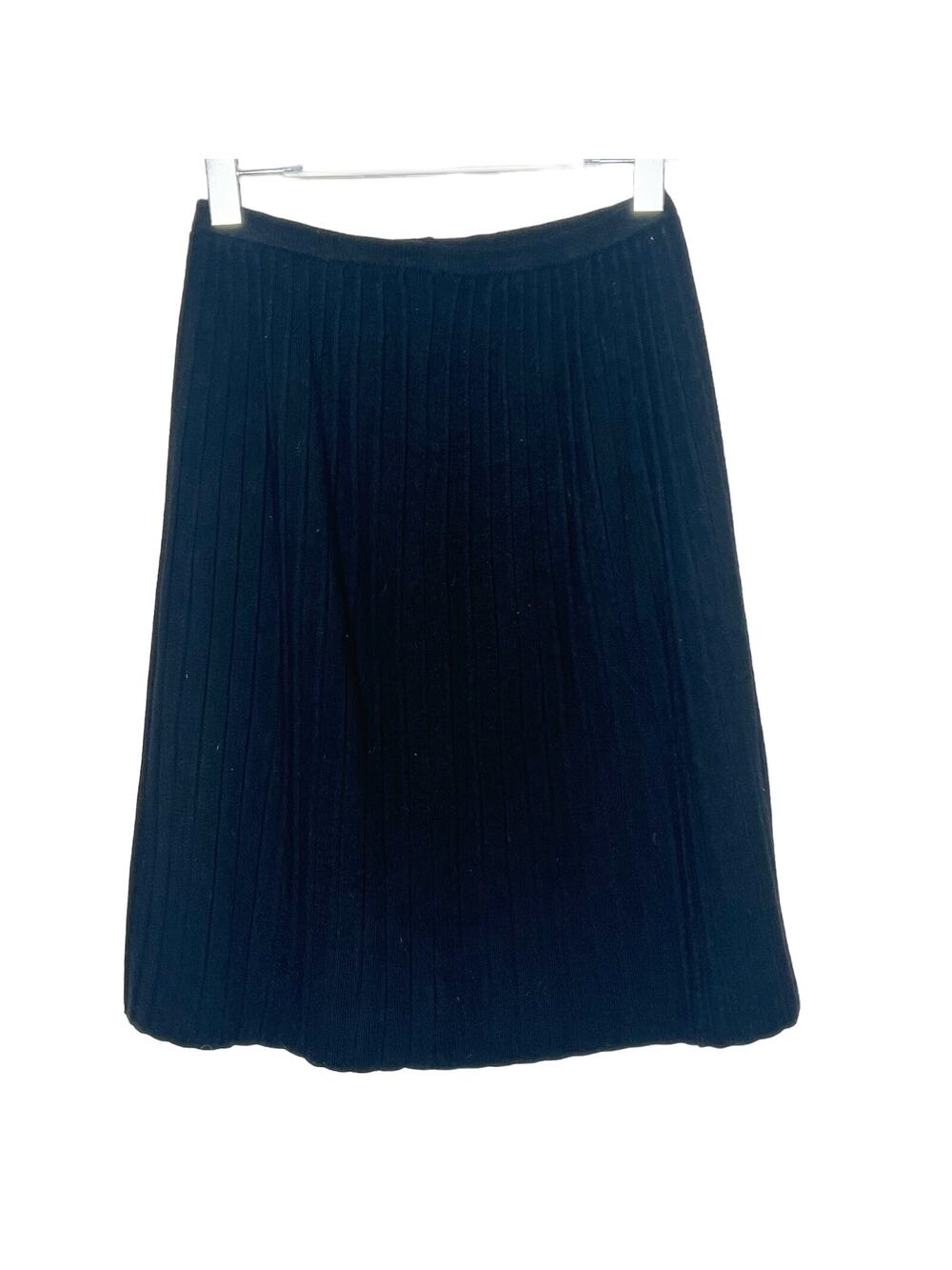 JANTZEN Pleated Skirt Knee Length A-line Knitted Elastic Waist Black Size Medium